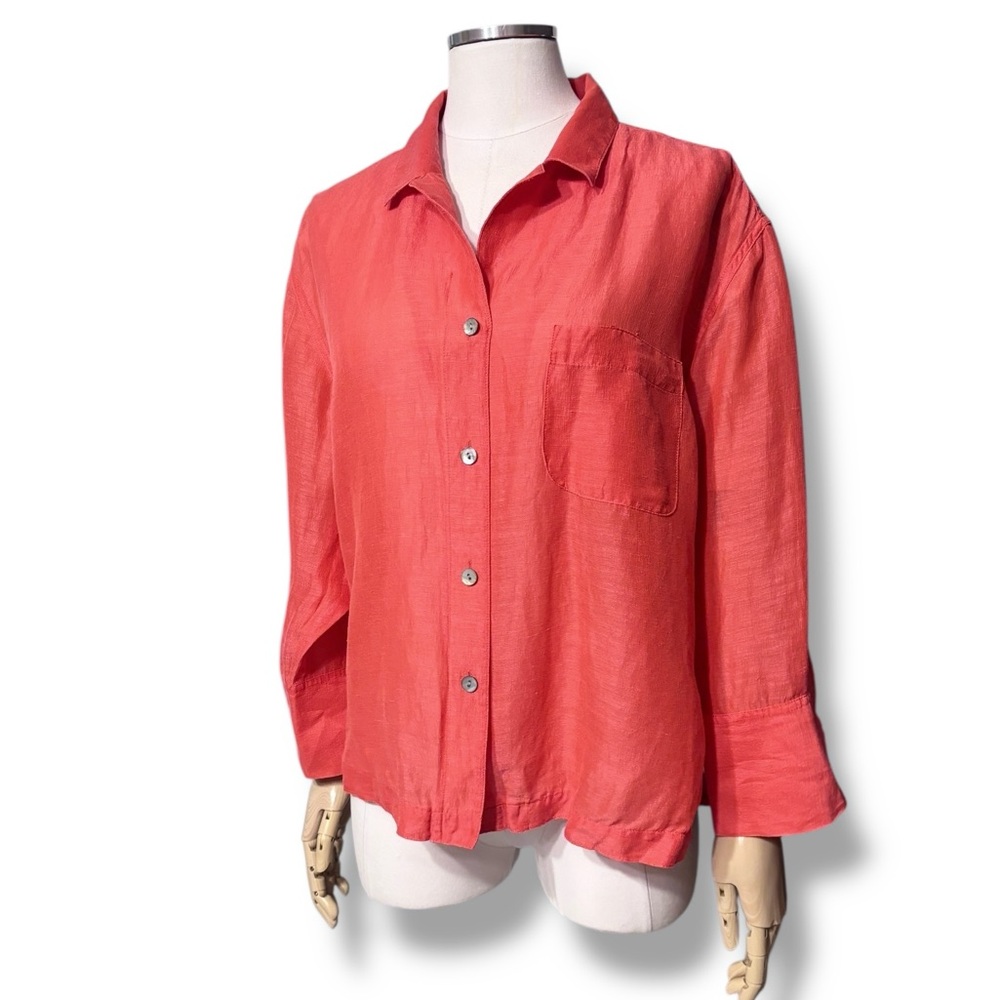 CHICO’S Coral Pink Linen Silk Blend Button Front Blouse VINTAGE